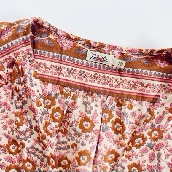 Faherty Orinda Floral Print Organic Cotton Maxi Dress Earth Block Print SMALL - Picture 11 of 12